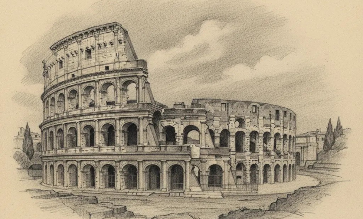 Hand drawn sketch of the Colosseum in Rome